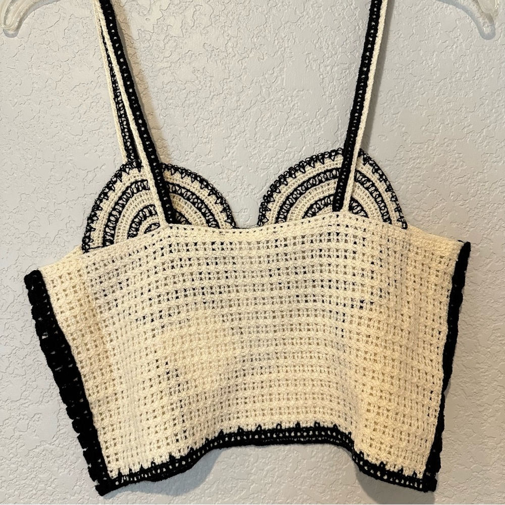 New Zara Crochet Corset Cream Black Top 1014/804 Medium Large - Picture 7 of 9
